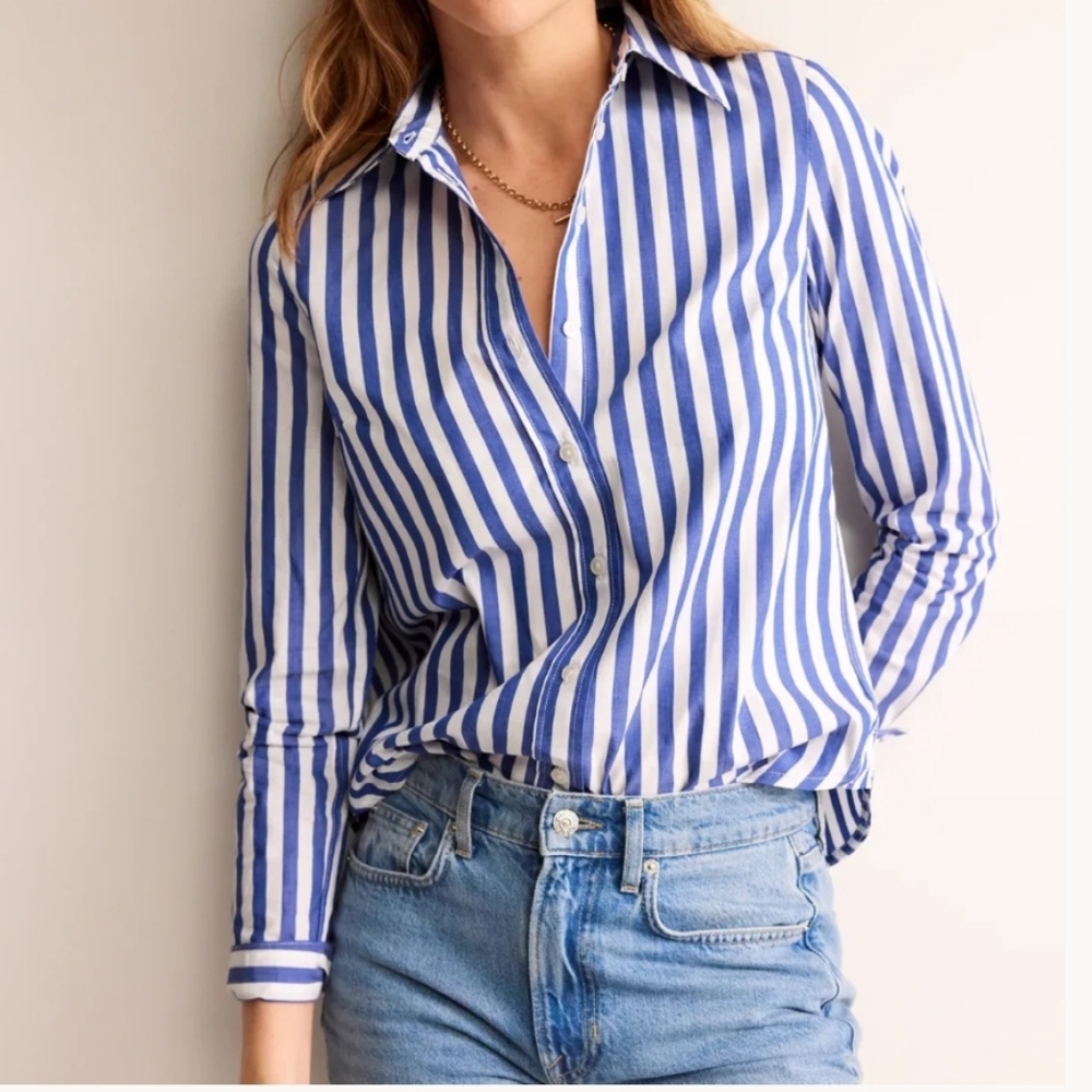 Boden Classic Cotton Blue and White Striped Shirt Size 14